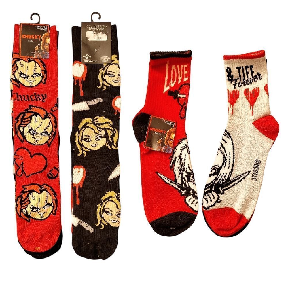 Chucky His & Hers Valentine's Socks NWT 2 Pairs Mens 2 Pairs Womens Red Black